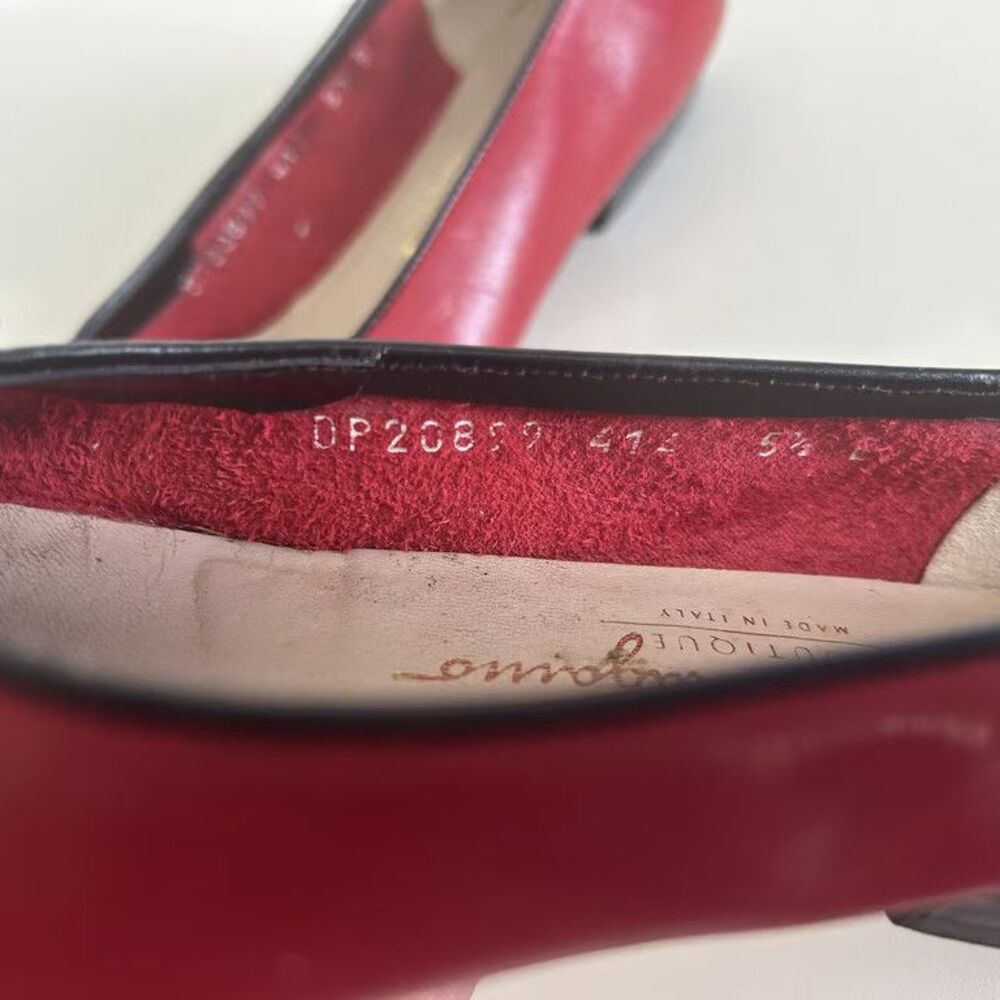 Salvatore Ferragamo Boutique Red Leather Bow Flats Shoes Womens Size 5.5 B Italy - Picture 11 of 13